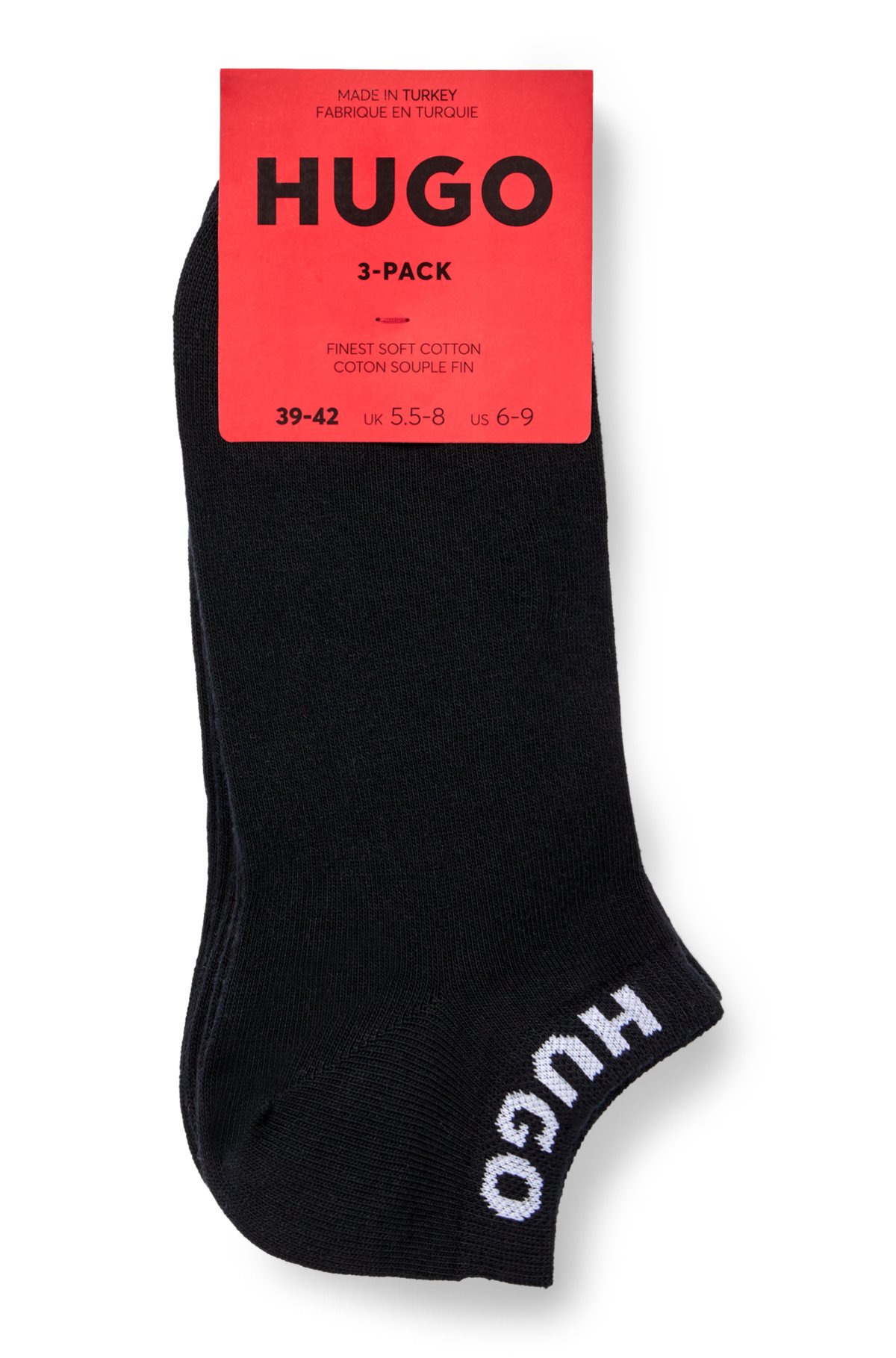 HUGO - Three-pack of logo socks with ankle cuffs
