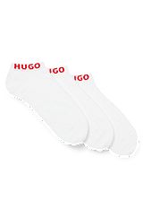 Three-pack of ankle socks with logo cuffs, White