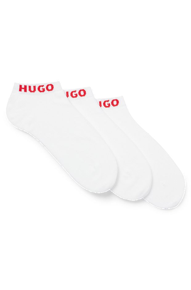 Three-pack of ankle socks with logo cuffs, White