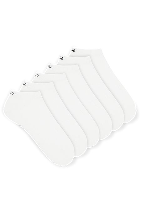 Six-pack of ankle-length socks with logo details, White