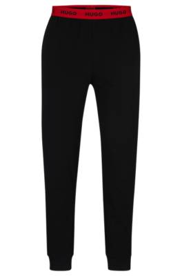 Hugo Stretch-cotton Pyjama Bottoms With Logo Waistband In Black