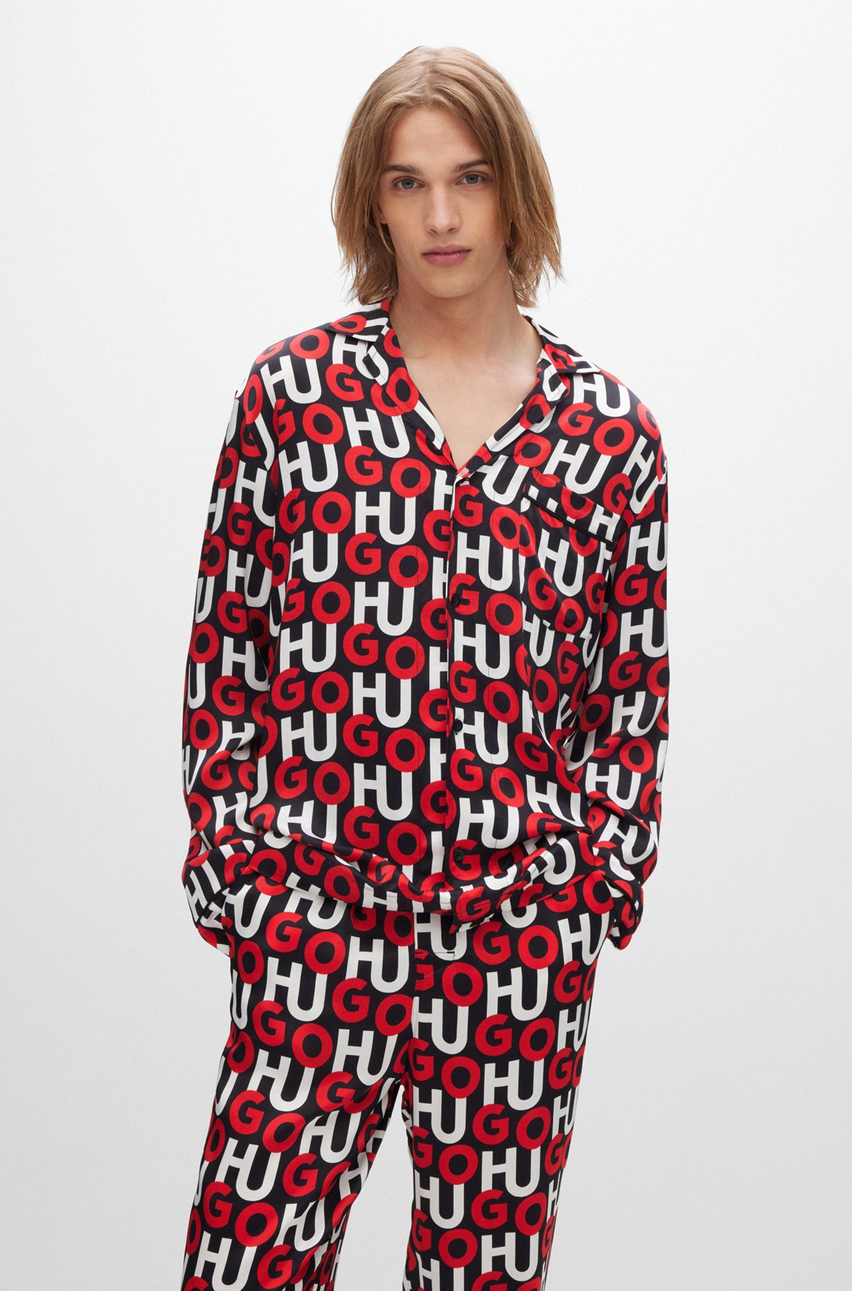 Afleiden binding van HUGO - Relaxed-fit pajama set with stacked-logo print