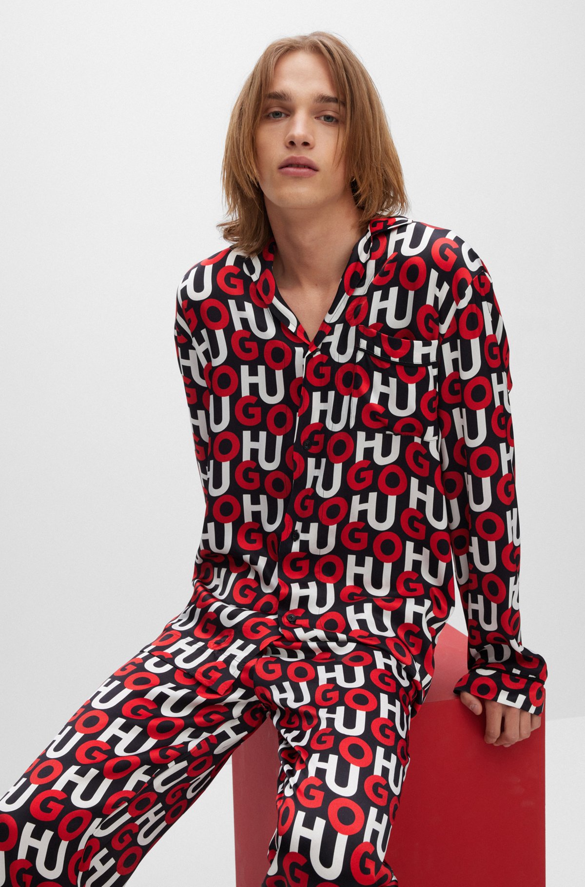 Gloed foto kiezen HUGO - Relaxed-fit pyjama set with stacked-logo print