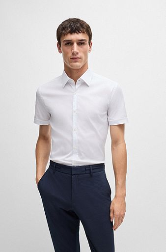 Slim-fit overhemd van gemakkelijk te strijken popeline met stretch, Wit