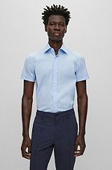 Slim-fit shirt in easy-iron stretch poplin, Light Blue