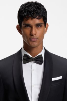 Italian-made bow tie in silk jacquard, Black