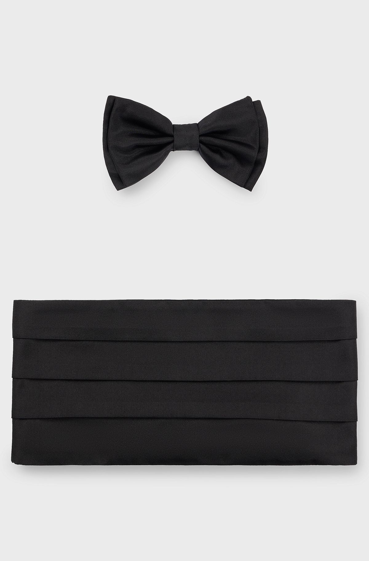 Silk bow tie and cummerbund gift set, Black