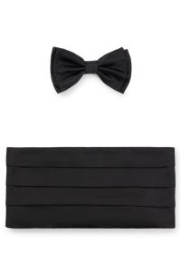 Geschenk-Set mit Fliege und Kummerbund aus Seide, Schwarz