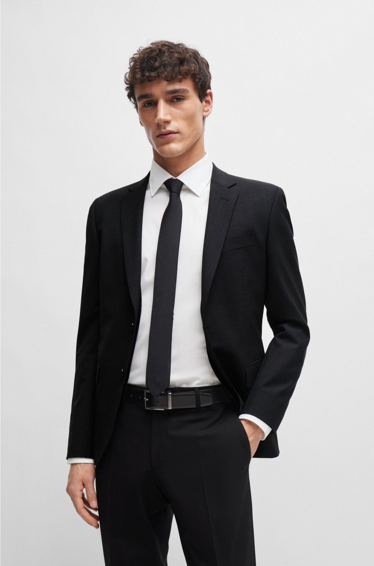 Italian-made tie in pure-silk jacquard, Black