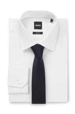 퓨어 실크 자카드 이탈리아산 넥타이, 다크 블루