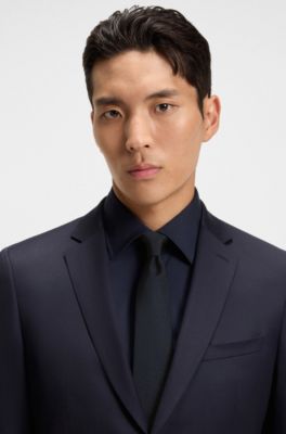 Italian-made tie in pure-silk jacquard, Dark Blue