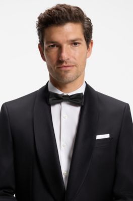 Italian-made bow tie in silk jacquard, Black