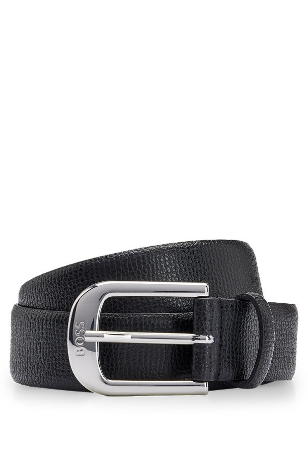 Cinturón de piel italiana y hebilla con logo, Negro