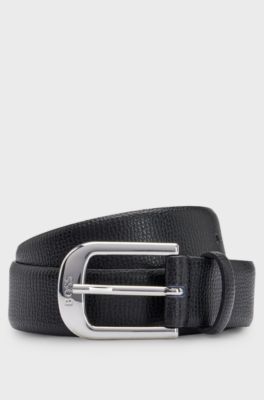 Italian-leather belt with logo buckle, Black