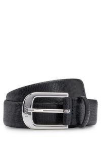 Italian-leather belt with logo buckle, Black