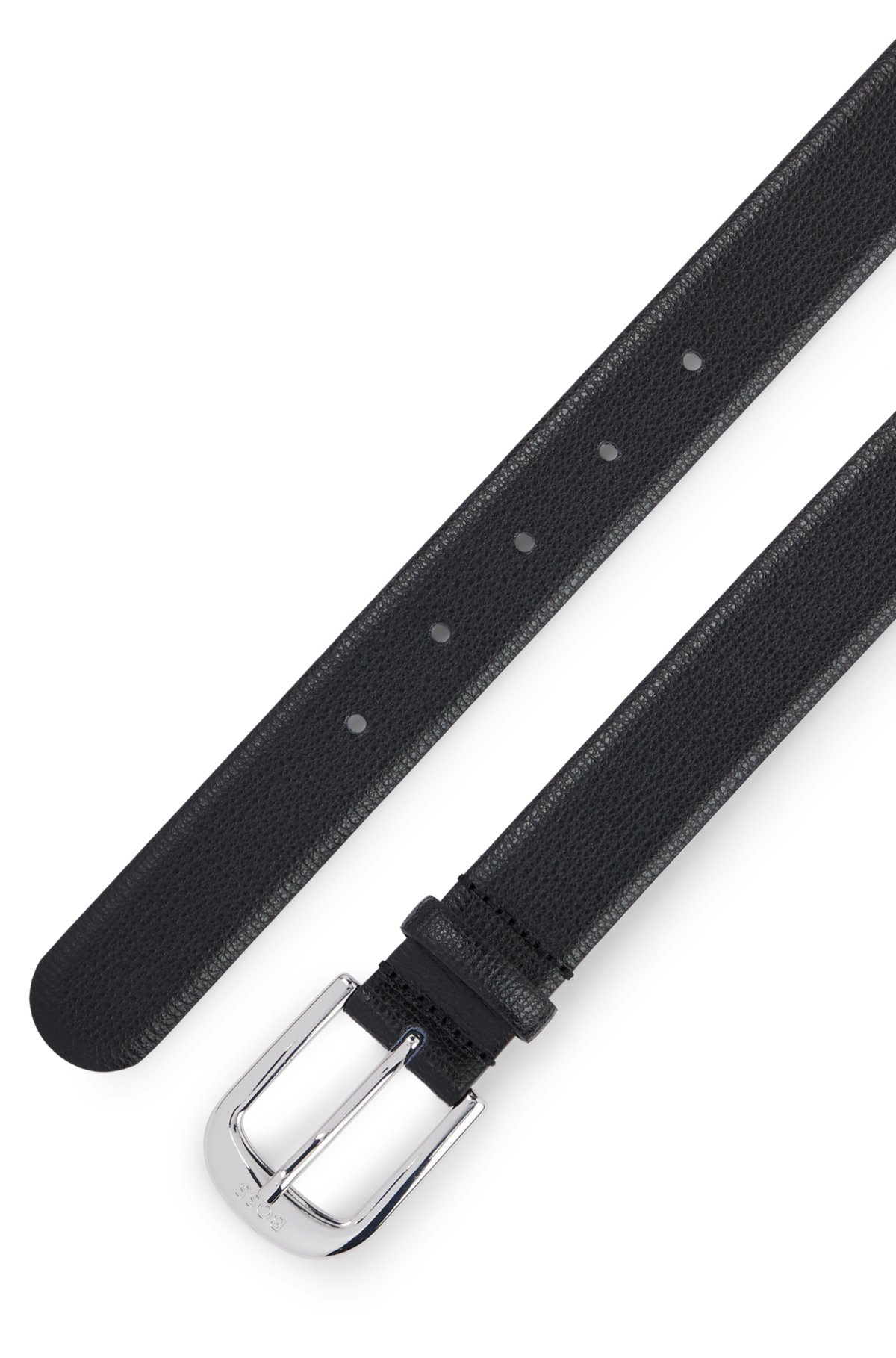 Italian-leather belt with logo buckle, Black