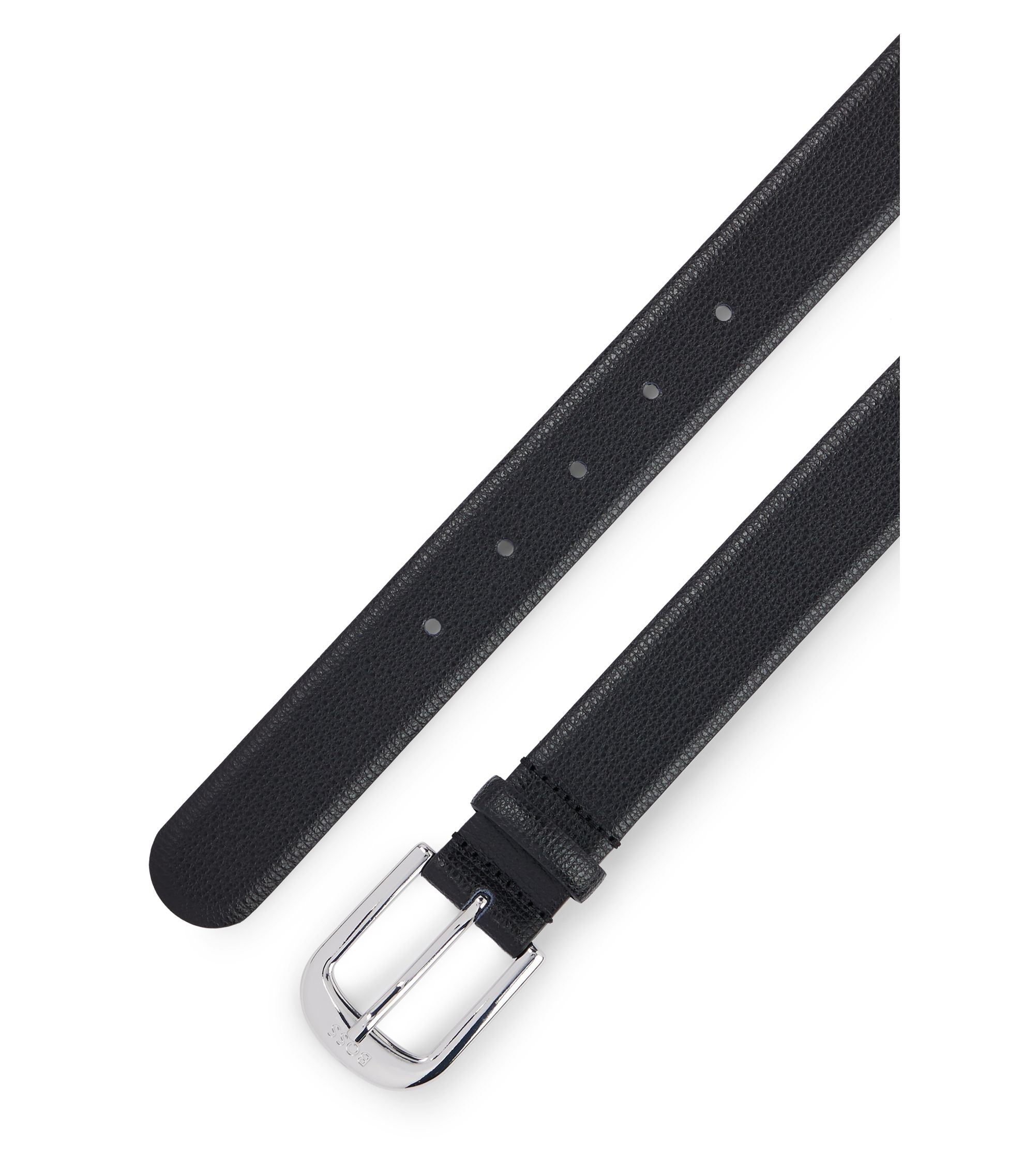 Hugo Boss Men's Italian Leather Belt - Dark Ruthenium Vintage Buckle, Black, 3.5cm Width