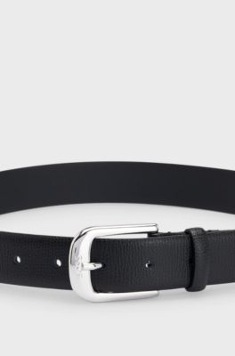 Italian-leather belt with logo buckle, Black