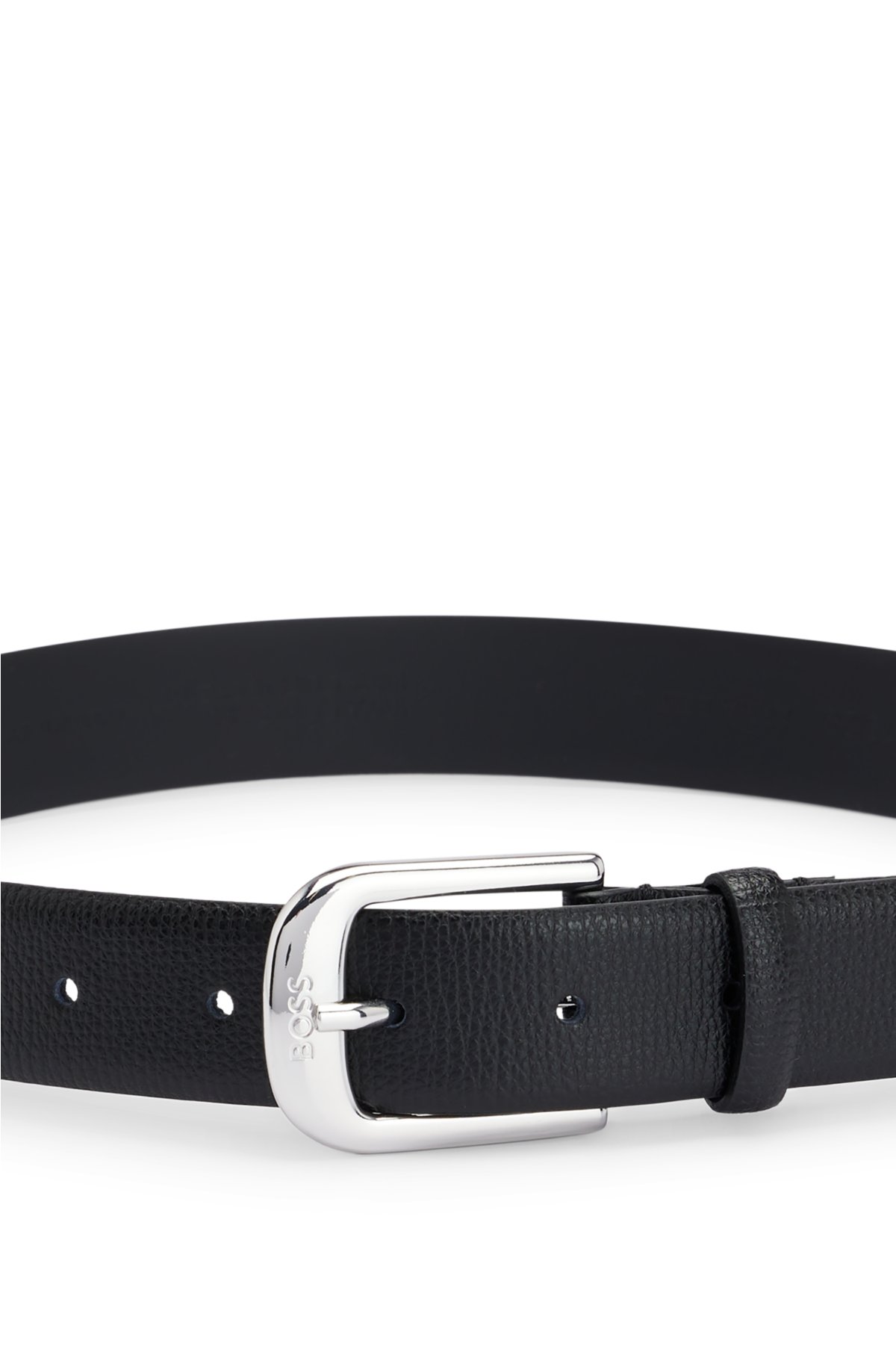 Italian-leather belt with logo buckle, Black