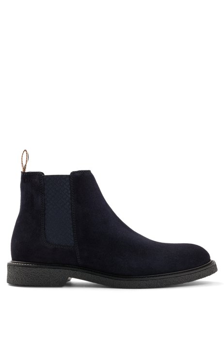 Chelsea boots in suede with embossed logo, Dark Blue