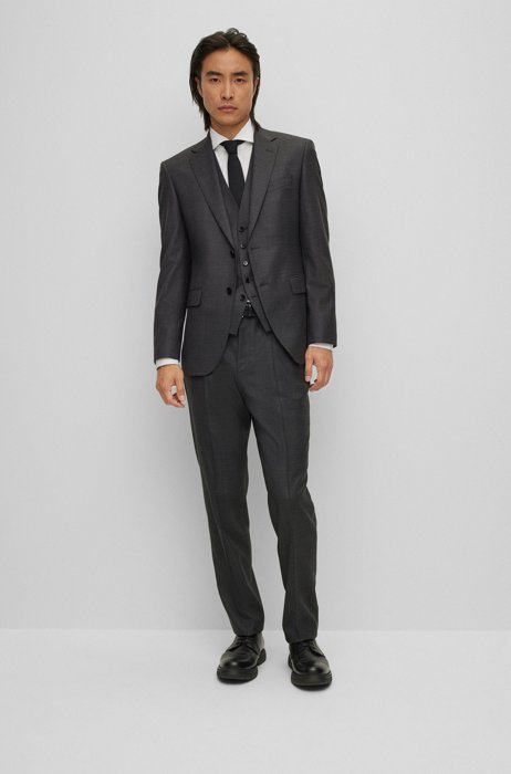 Three-piece regular-fit suit in checked stretch fabric, Dark Grey