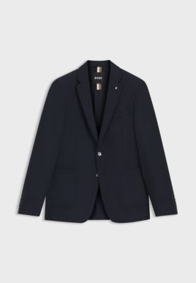 Slim-fit blazer in micro-patterned stretch wool, Dark Blue