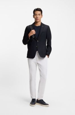Slim-fit blazer in micro-patterned stretch wool, Dark Blue