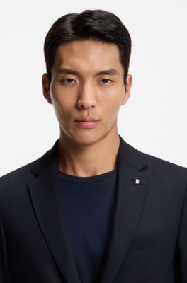 Slim-fit blazer in micro-patterned stretch wool, Dark Blue