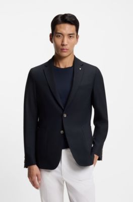 Slim-fit blazer in micro-patterned stretch wool, Dark Blue