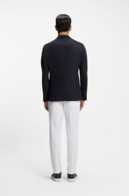 Slim fit-kavaj i stretchig ull med mikrom&ouml;nster, M&ouml;rkbl&aring;