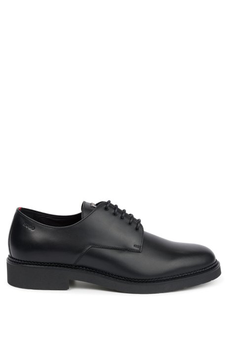 Leather Derby shoes with polished branded hardware, Black