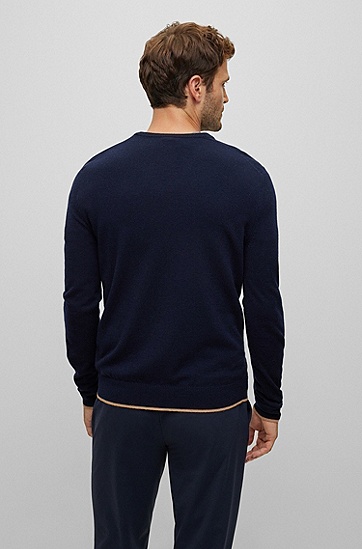 常规版型意大利羊绒 V 领毛衣,  404_Dark Blue