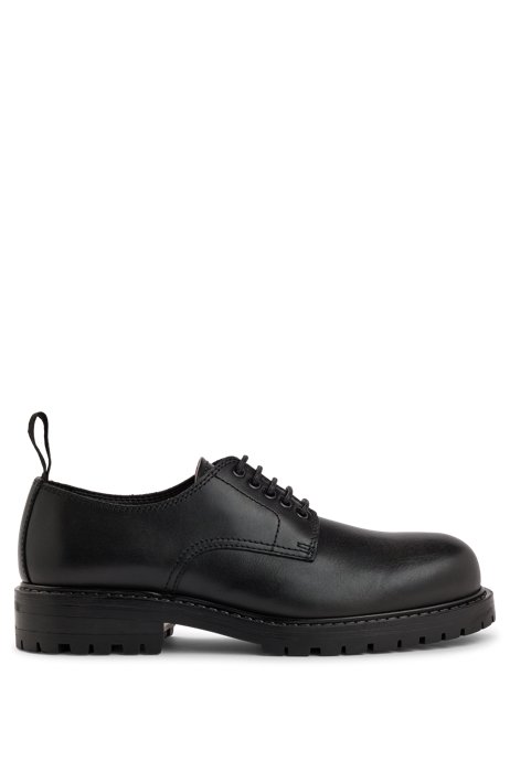 Leather lace-up shoes with rubber lug sole , Black