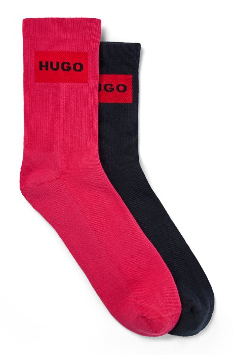 Two-pack of quarter-length ribbed socks with logo, Black/Pink