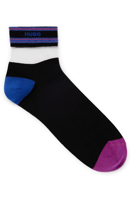 Cotton-blend short logo socks with transparent ankle band, Black