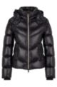 High-shine quilted down jacket with adjustable hood, Black