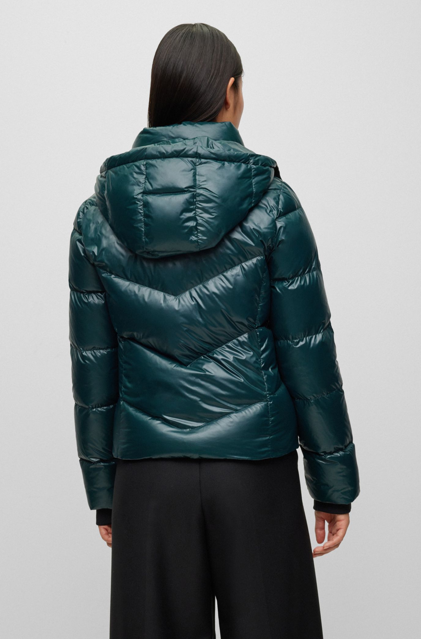 MAN HOODED DOWN JACKET IN QUILTED DARK GREEN LAMB NAPPA