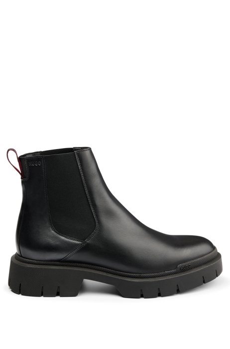 Leather Chelsea boots with chunky rubber outsole, Black