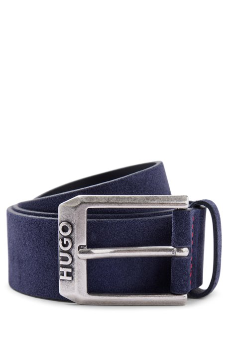 Suede belt with logo pin buckle, Dark Blue