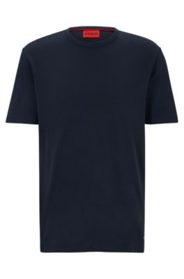 Hugo Pima-cotton Regular-fit T-shirt With Contrast Logo In Dark Blue