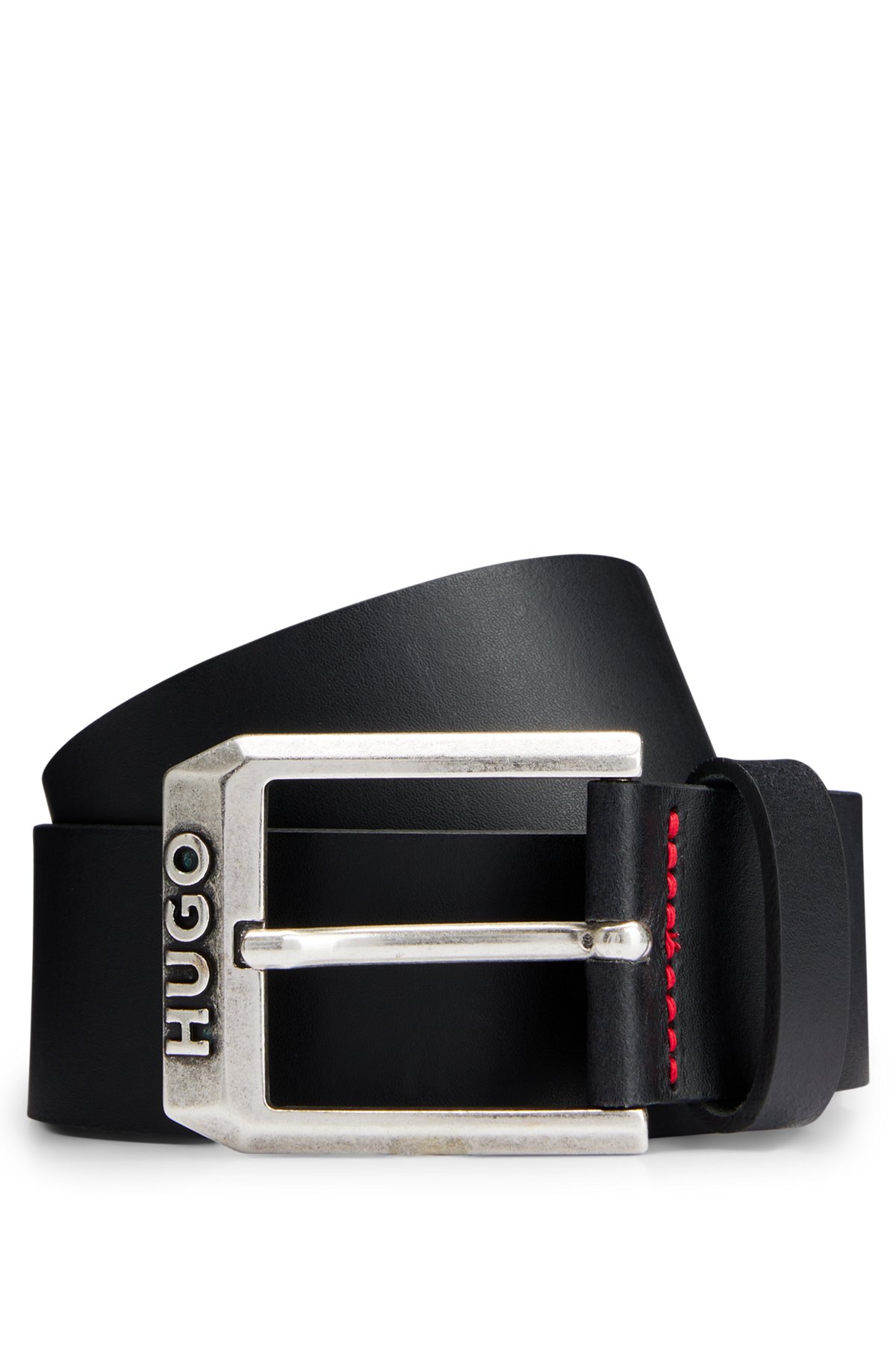 HUGO - Ledergürtel mit Dornschließe und Logo-Details