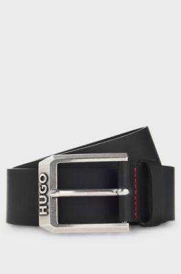 Leather belt with logo buckle, Black