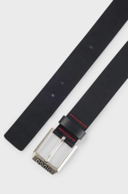 Lederg&uuml;rtel mit Logo-Schlie&szlig;e, Schwarz