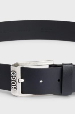 Leren riem met logogesp, Zwart