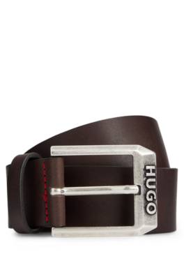 Leather belt with logo buckle 1