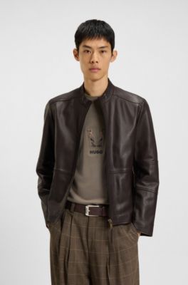 Cintura in pelle con fibbia con logo, Marrone scuro