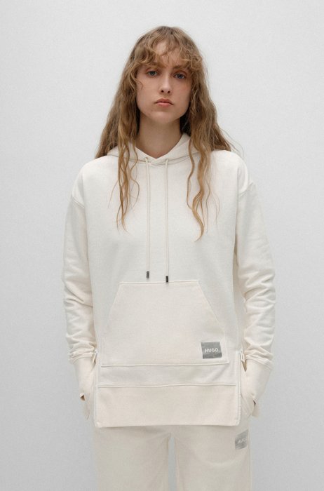 Cotton-terry hooded sweatshirt with logo detail, White