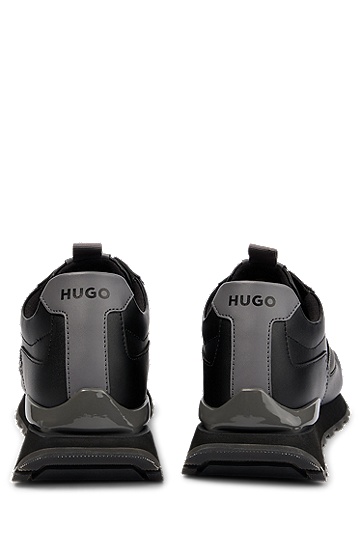 HUGO 雨果涂层皮革厚底运动鞋,  001_Black