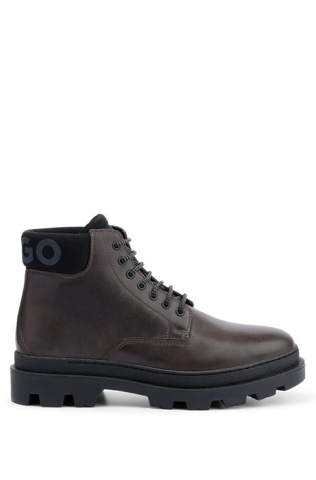 Branded-collar half boots in pull-up leather, Dark Brown
