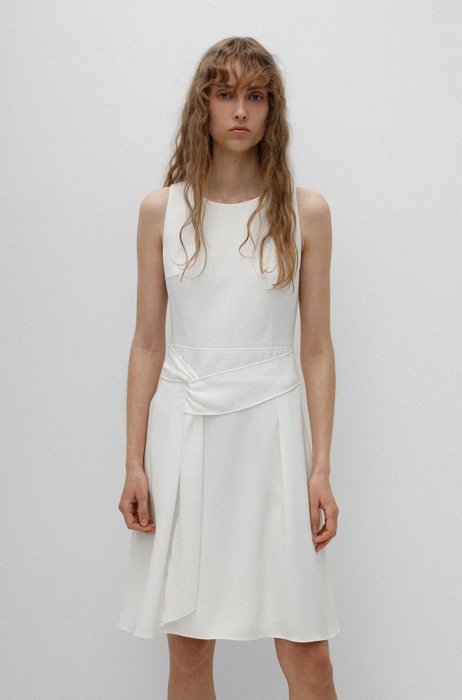 Sleeveless dress with wrap belt, White